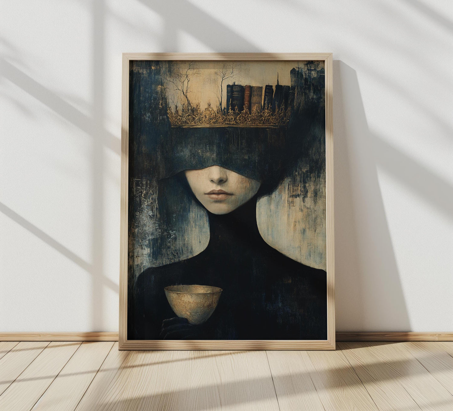 Queen of Literature Wall Art | Mysterious Woman Canvas Painting | Gothic Crown Wall Decor | Gothic wall art | feminine wall art