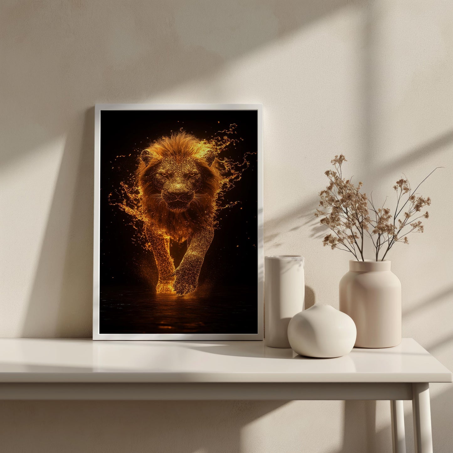 Golden Lion Wall Art | Lion Wall Decor | Lion Canvas Painting | Luxury Modern Wall Decor Glowing Lion King African Safari Art, Lion Wall Art