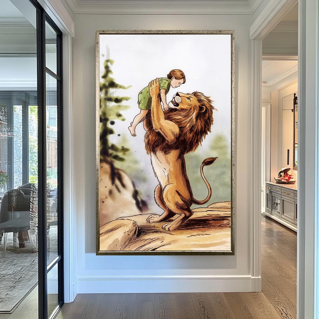 Lion and Child Nursery Wall Art | lion wall decor | for bedroom | for living room | lion wall art canvas | lion art large, lion for bathroom