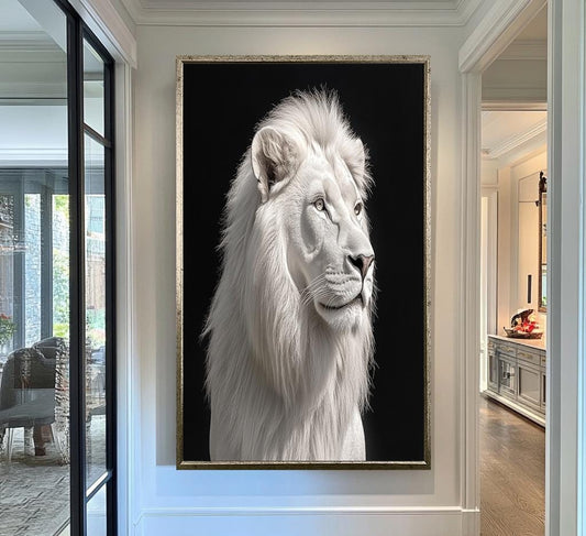 White lion wall art |  White lion wall decor | lion art for bedroom | white lion wall art for living room | lion wall art canvas | lion art