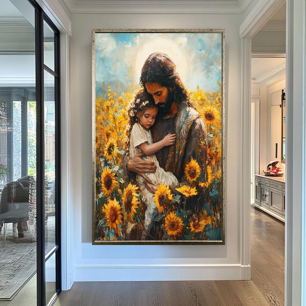 Jesus and Child Sunflower Wall Art | jesus wall art, jesus and childrens wall art framed , jesus wall art canvas, jesus wall art christmas