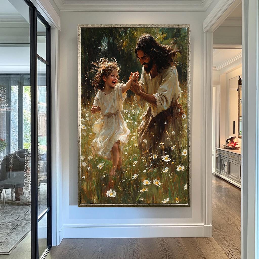 Jesus and Child Daisy Wall Art | jesus wall art, Religious Garden Gift , jesus wall art canvas, jesus canvas art, Christian Faith Wall Decor