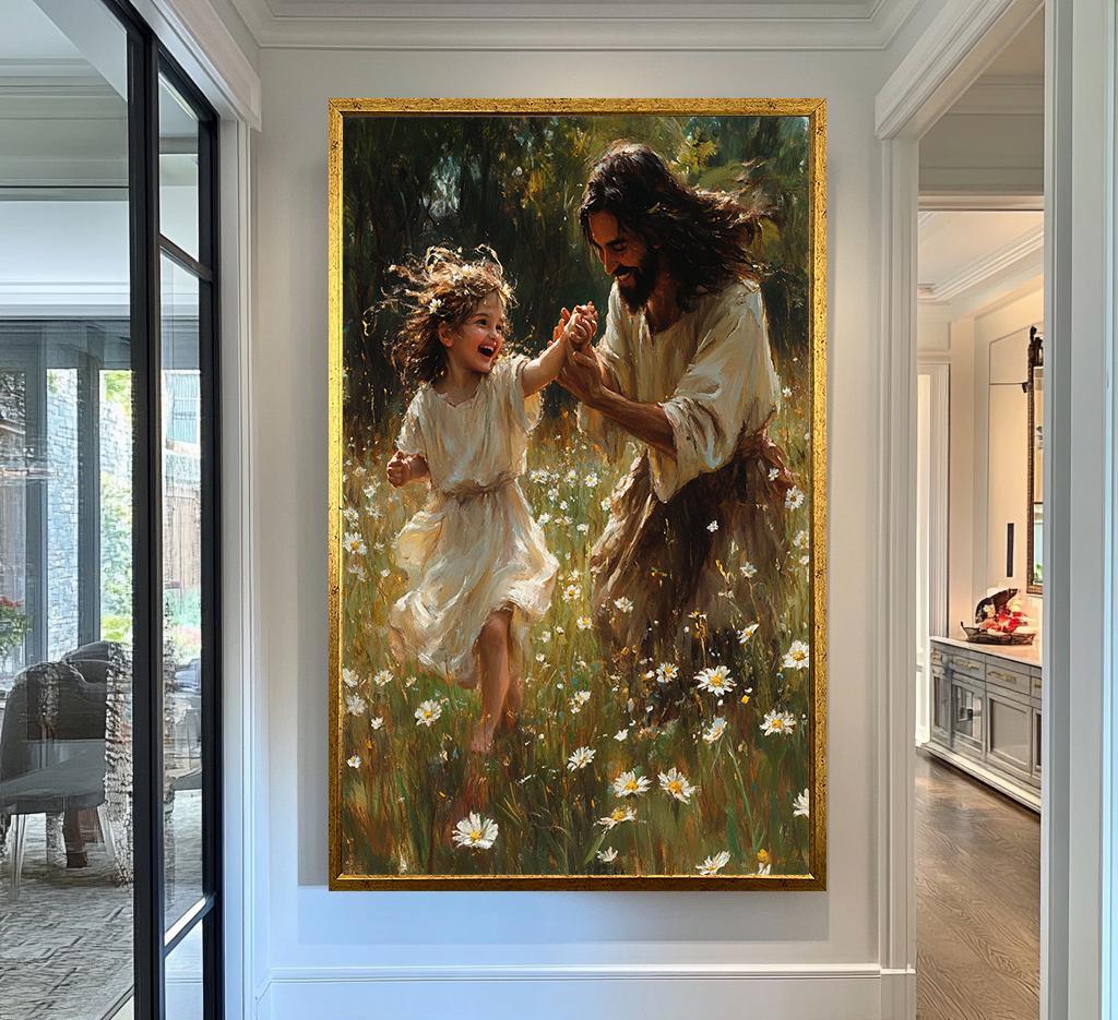 Jesus and Child Daisy Wall Art | jesus wall art, Religious Garden Gift , jesus wall art canvas, jesus canvas art, Christian Faith Wall Decor