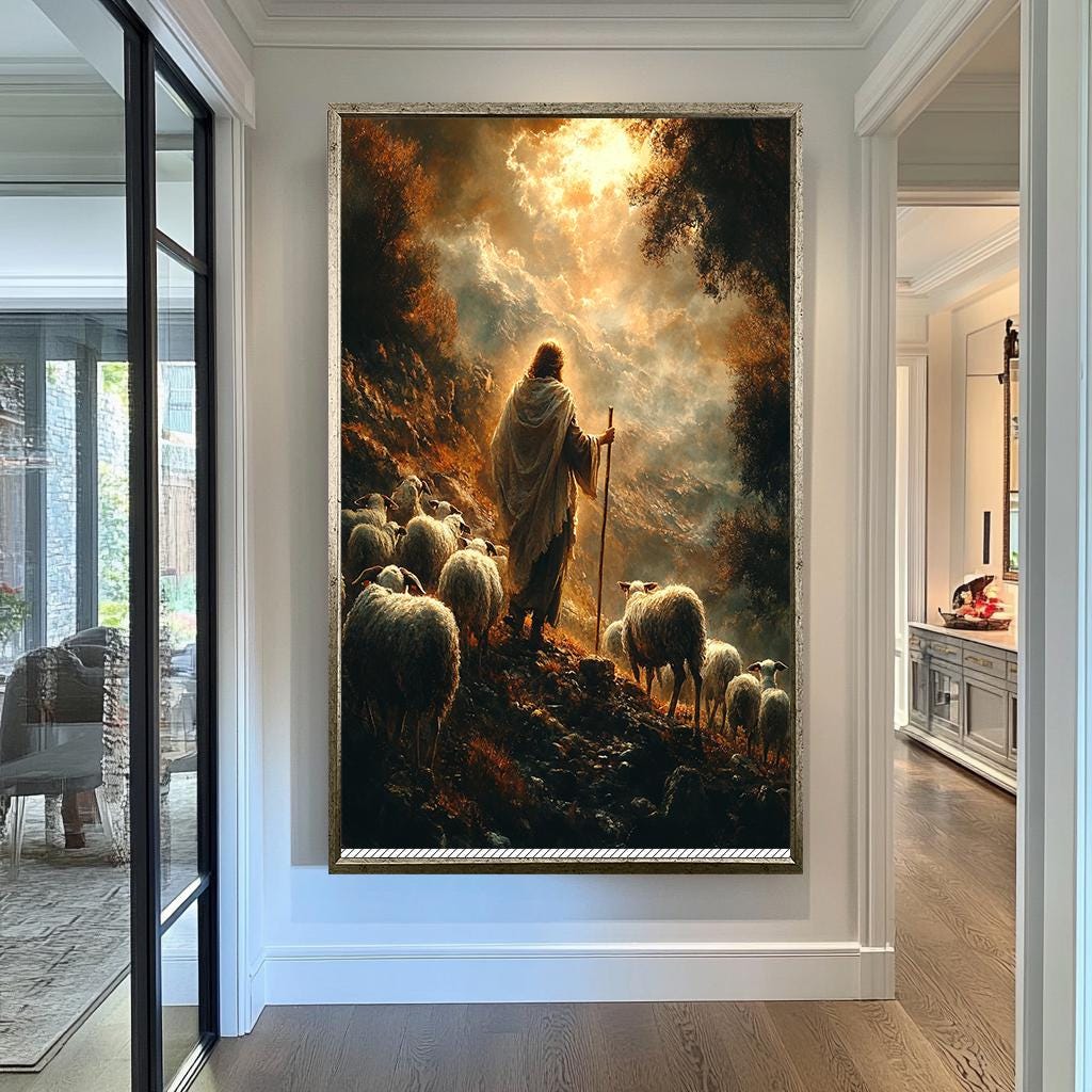 Good Shepherd Sunset Wall Art | jesus wall art, Religious Gift , jesus wall art canvas, jesus wall art christmas, jesus wall decor