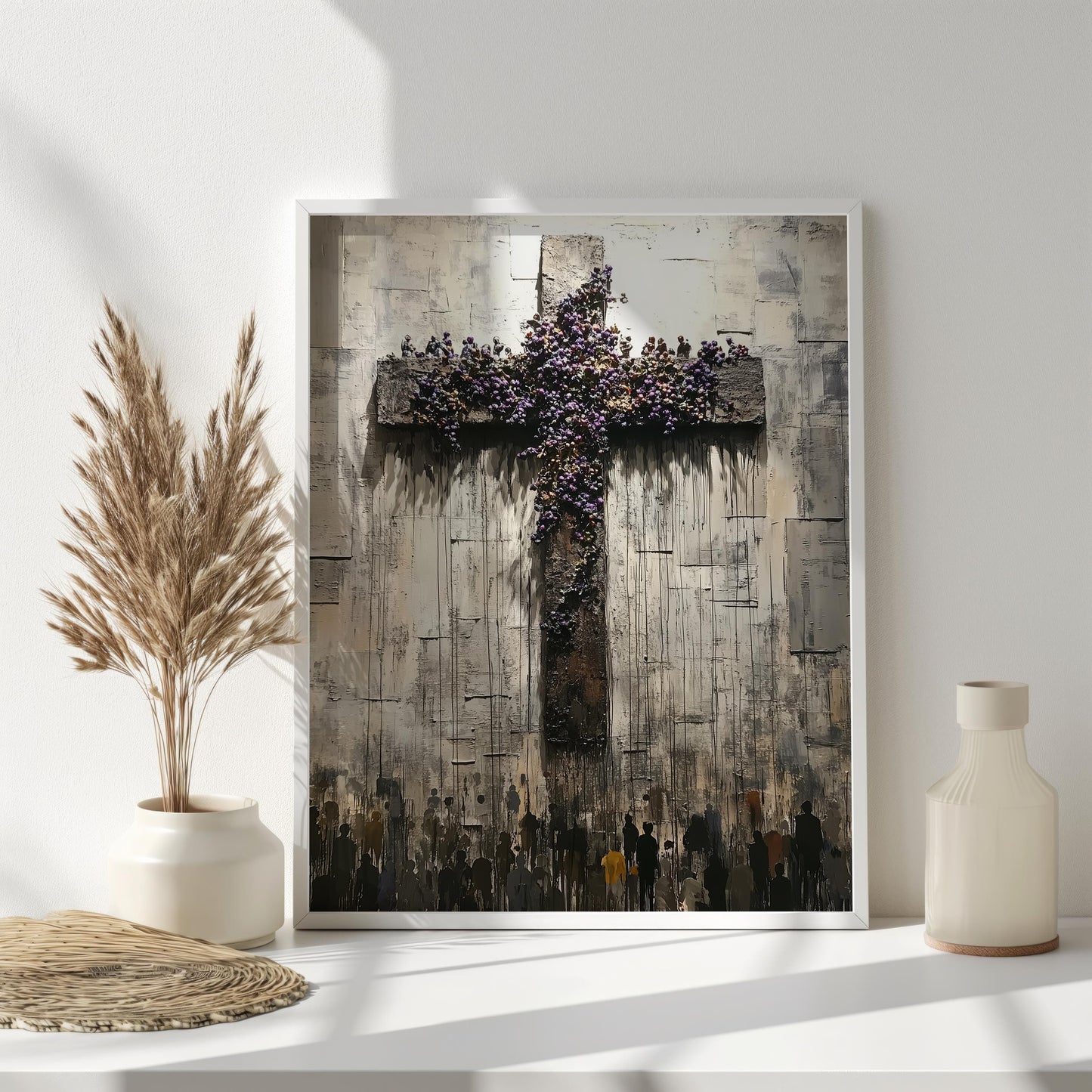 Floral Cross Wall Art | Modern Christian Canvas Painting | jesus wall art, Religious Gift , jesus wall art canvas, jesus wall decor