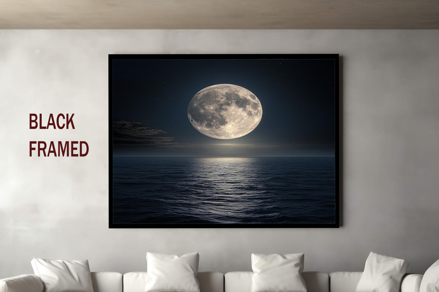 Full Moon Ocean Wall Art | Night Sea Reflection Canvas Print | Moonlight Seascape Wall Decor Modern Home Living Room Art