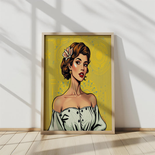 Vintage Glamorous Woman Canvas Wall Art | Vintage Pin-Up Wall Art|  Retro Pop Art Style | Retro Fashion Prin | Ready to Hang | Home Decor