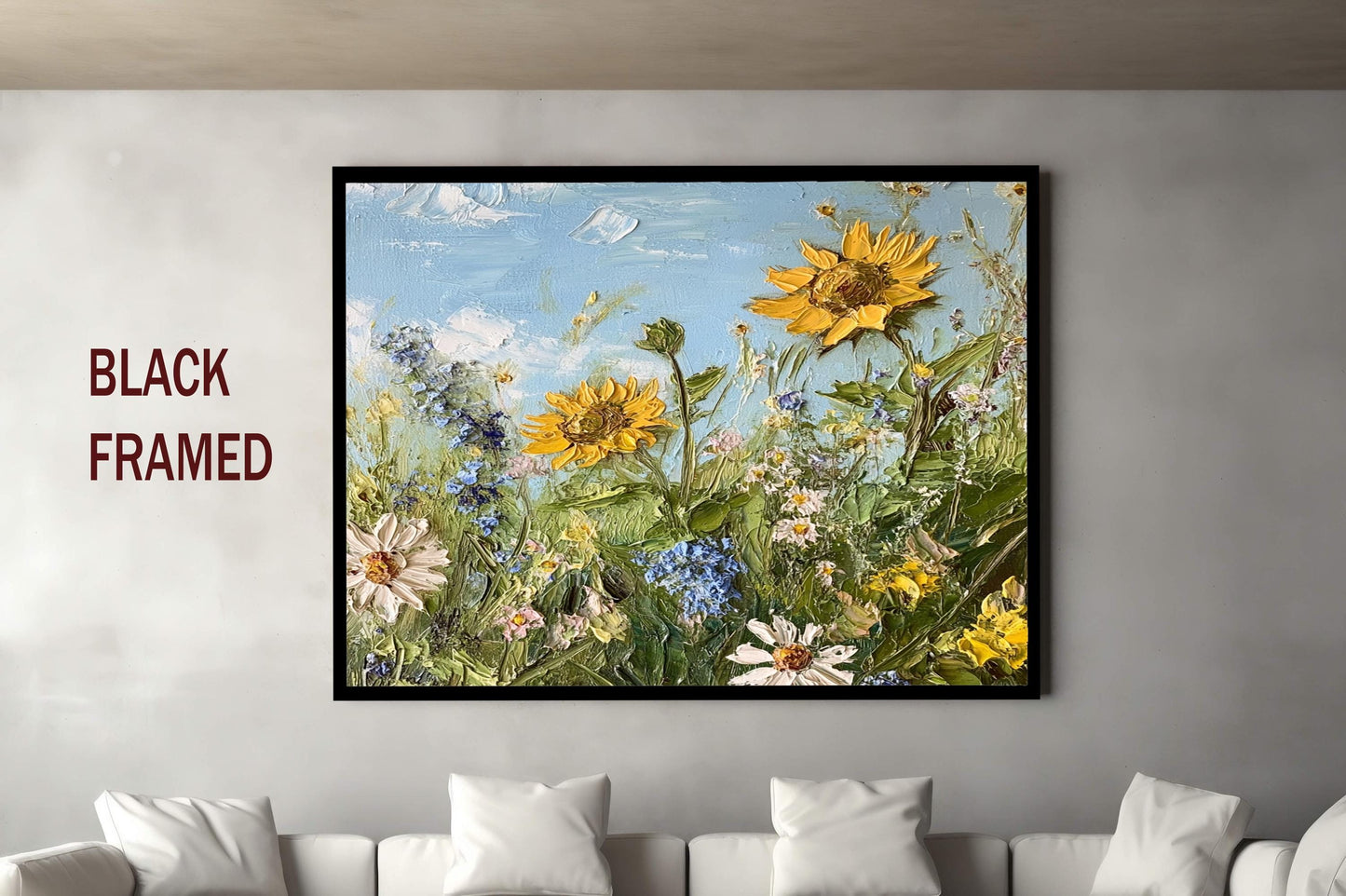 Sunflower Garden Oil Painting Wall Art  - Wildflower Canvas Print - Vibrant Floral Wall Art for Home Decor | Floral Wall Decor