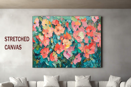 Vibrant Floral Abstract Oil Painting - Colorful Flower Artwork - Textured Canvas Art for Living Room - Nature Inspired Wall Decor