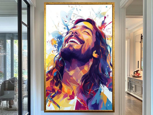 Jesus Colorful Abstract Portrait Wall Art Print, Jesus Modern Artwork for Home Décor, Jesus Digital Painting, Unique Wall Decoration