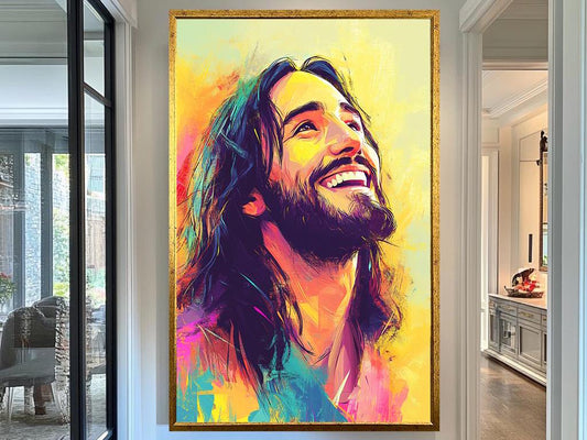 Bright Jesus Christ Portrait Wall Art, JESUS Colorful Painting, Modern Christian Artwork for Home Décor, Spiritual Gift Idea