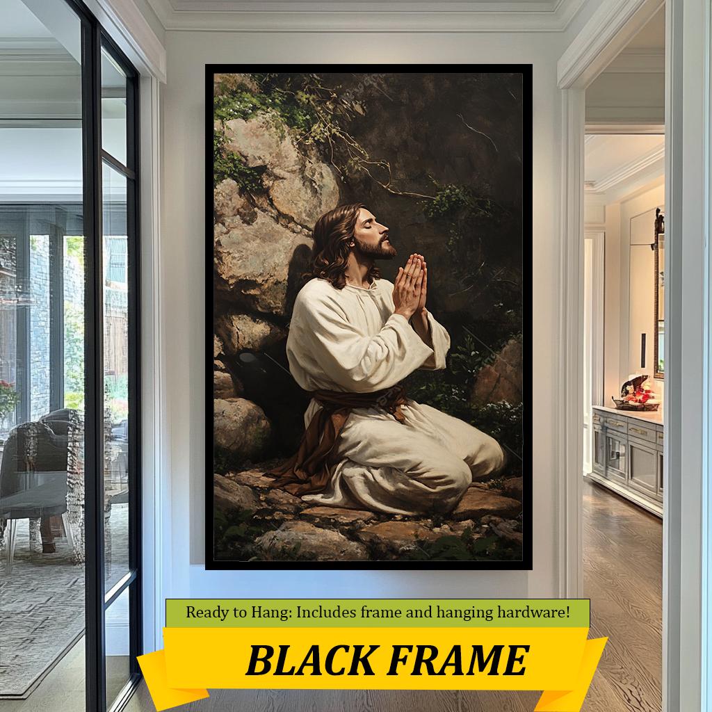 Jesus Praying in Gethsemane Wall Art, Inspirational Christian Artwork, Spiritual Faith Painting for Home and Prayer Room Decor