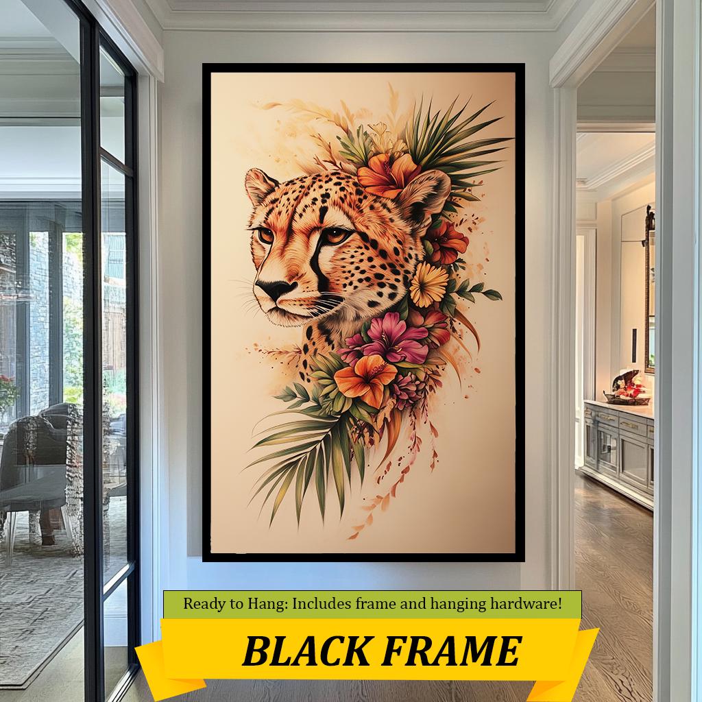 Tropical Flower Cheetah Wall Art - Elegant Animal Portrait Illustration for Home Decor - Safari Wall Decor | Cheetah wall decor | Cheetah