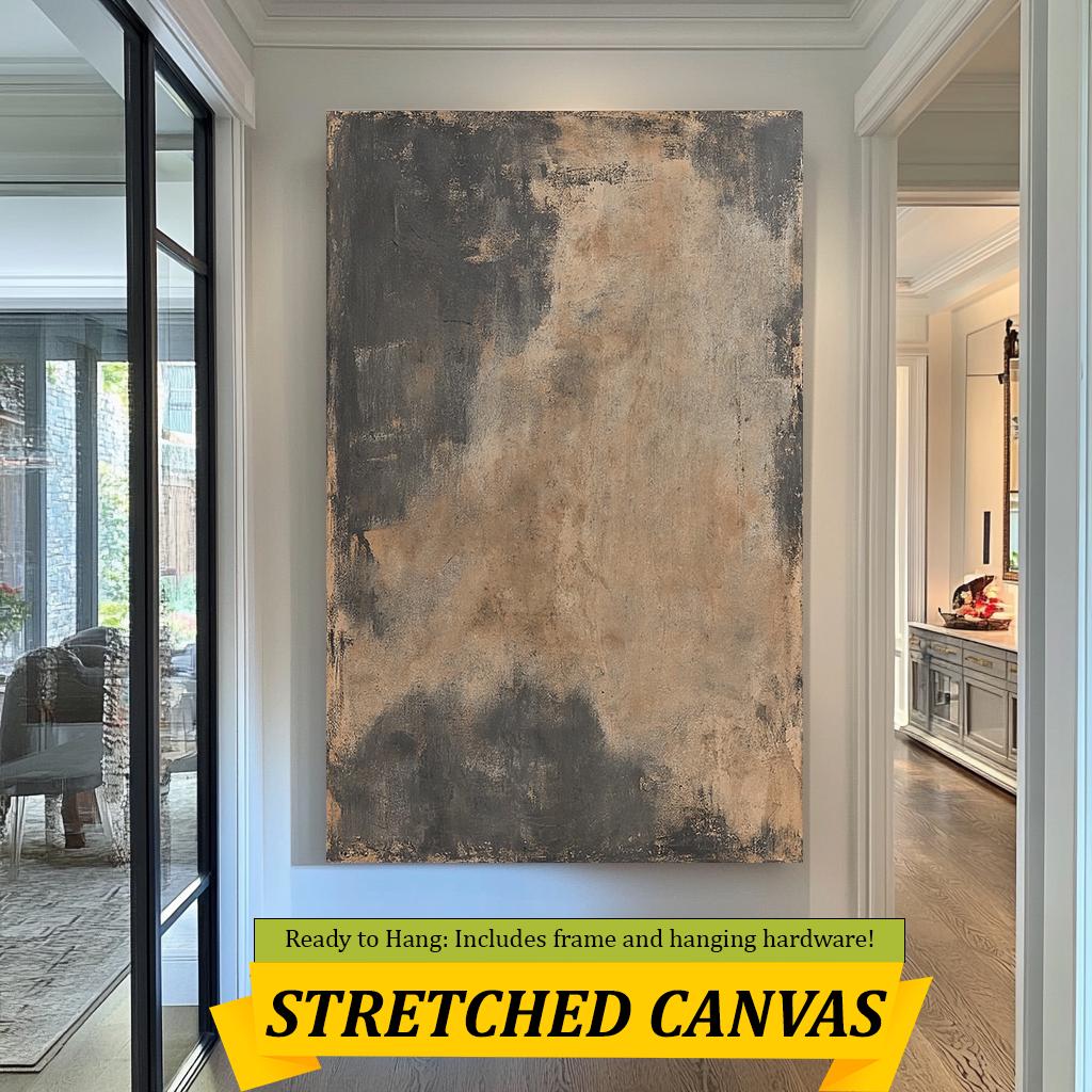 Rustic Abstract Canvas Art, Minimalist Earthy Wall Decor, Modern Neutral Tones Painting, Distressed Textured Artwork for Home