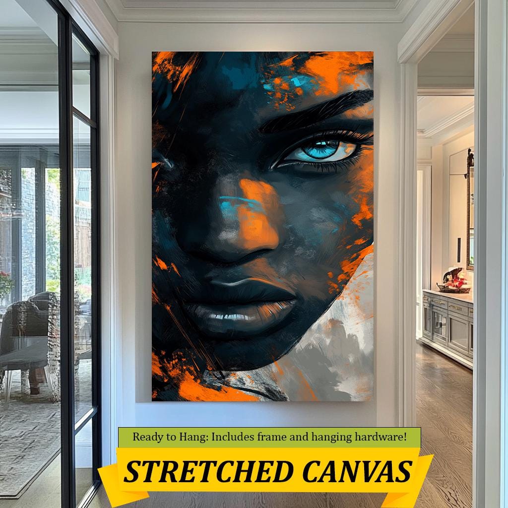 Vivid Expression Canvas  Abstract Portrait Wall Art in Bold Blue and Orange Brushstrokes, Modern Statement Artwork for Home Decor