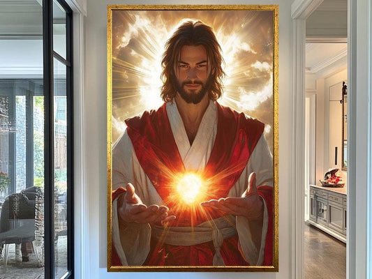 Radiant Jesus Christ Artwork, Divine Light Christian Wall Art, Jesus Inspirational Savior Painting, Jesus Religious Spiritual Decor for Home