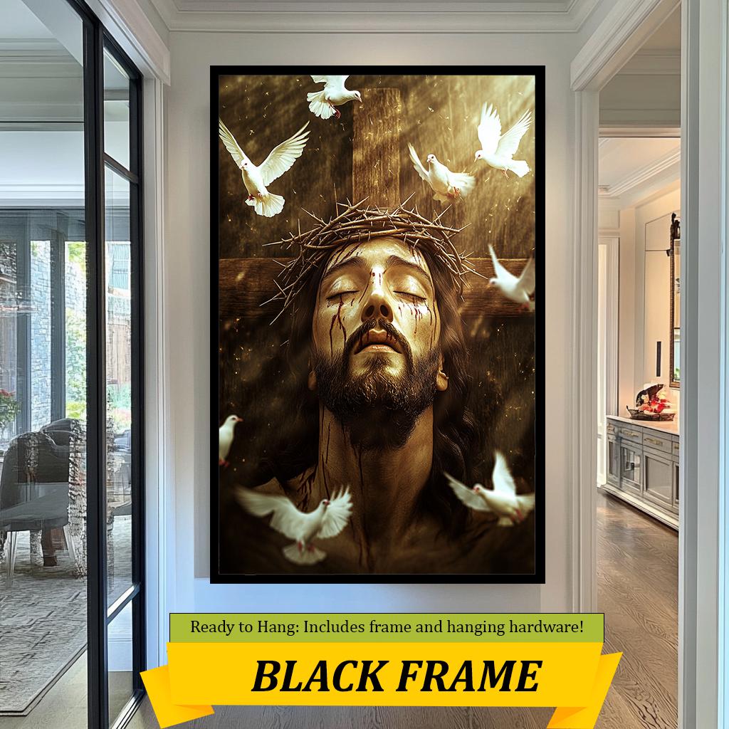 Jesus Christ Crown of Thorns Art, Spiritual Savior with Doves, Christian Wall Decor, Symbolic Religious Print, Faith and Redemption Artwork