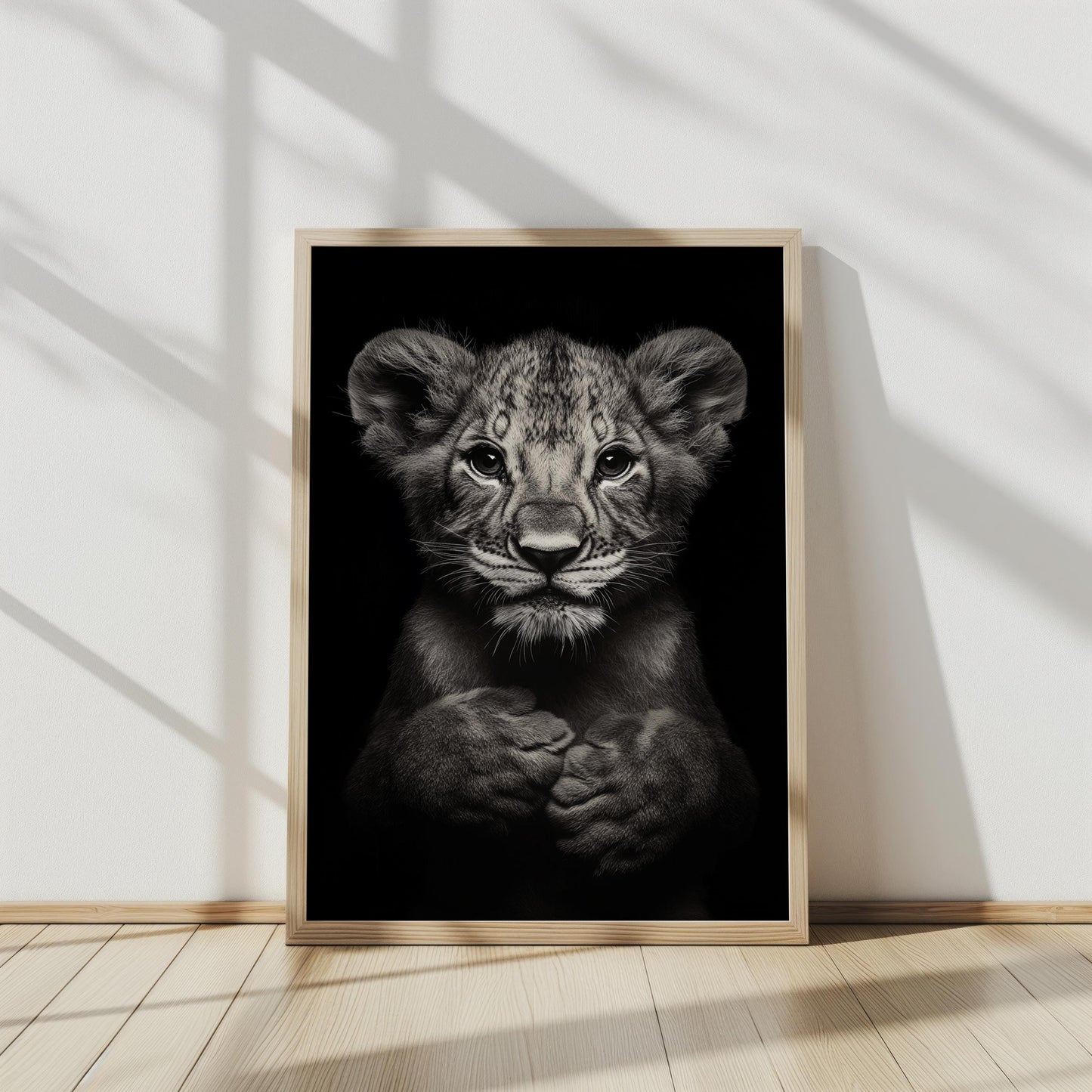 Baby Lion Wall Art Print, Black and White Animal Portrait, Nursery Safari Decor, Wildlife Photography, Minimalist Lion Cub Artwork