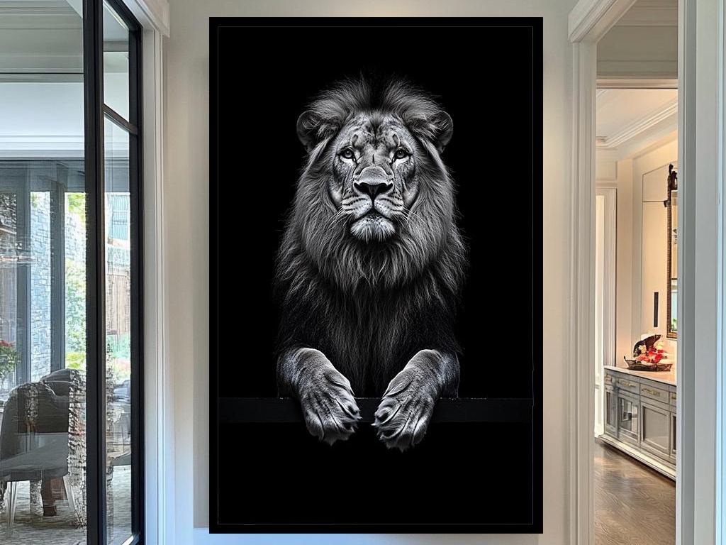 Black and White Lion Wall Art, Majestic Lion Portrait Print, Modern Wildlife Decor, King of the Jungle Artwork, Regal Animal Wall Decor