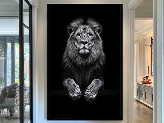 Black and White Lion Wall Art, Majestic Lion Portrait Print, Modern Wildlife Decor, King of the Jungle Artwork, Regal Animal Wall Decor