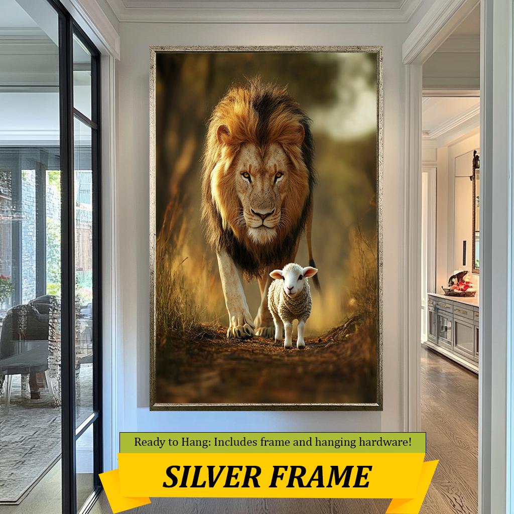 Lion and Lamb Wall Art Print, Peaceful Wildlife Artwork, Inspirational Animal Portrait, Nature Harmony Decor, Modern Safari Home Art