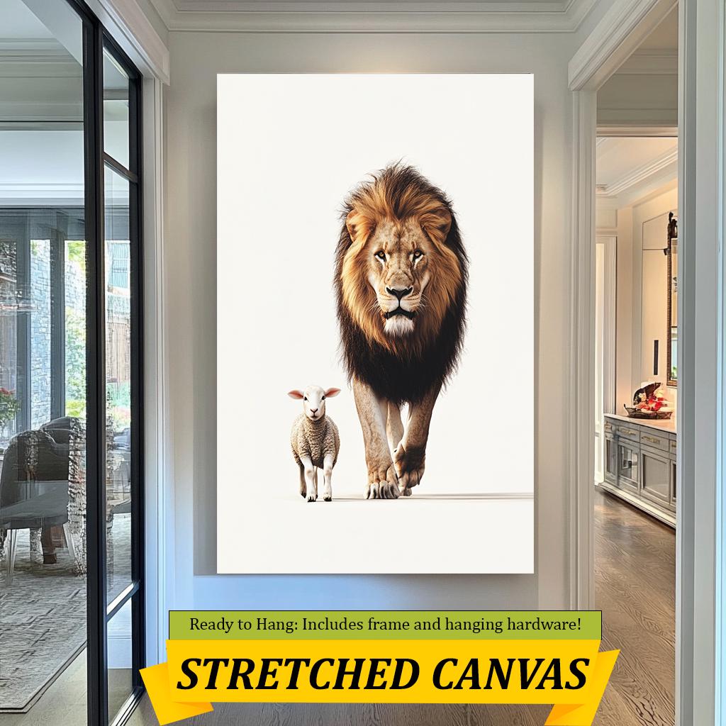 Lion and Lamb Minimalist Wall Art, Inspirational Animal Print, Symbolic Wildlife Artwork, Modern Safari Decor, Peace and Harmony Poster