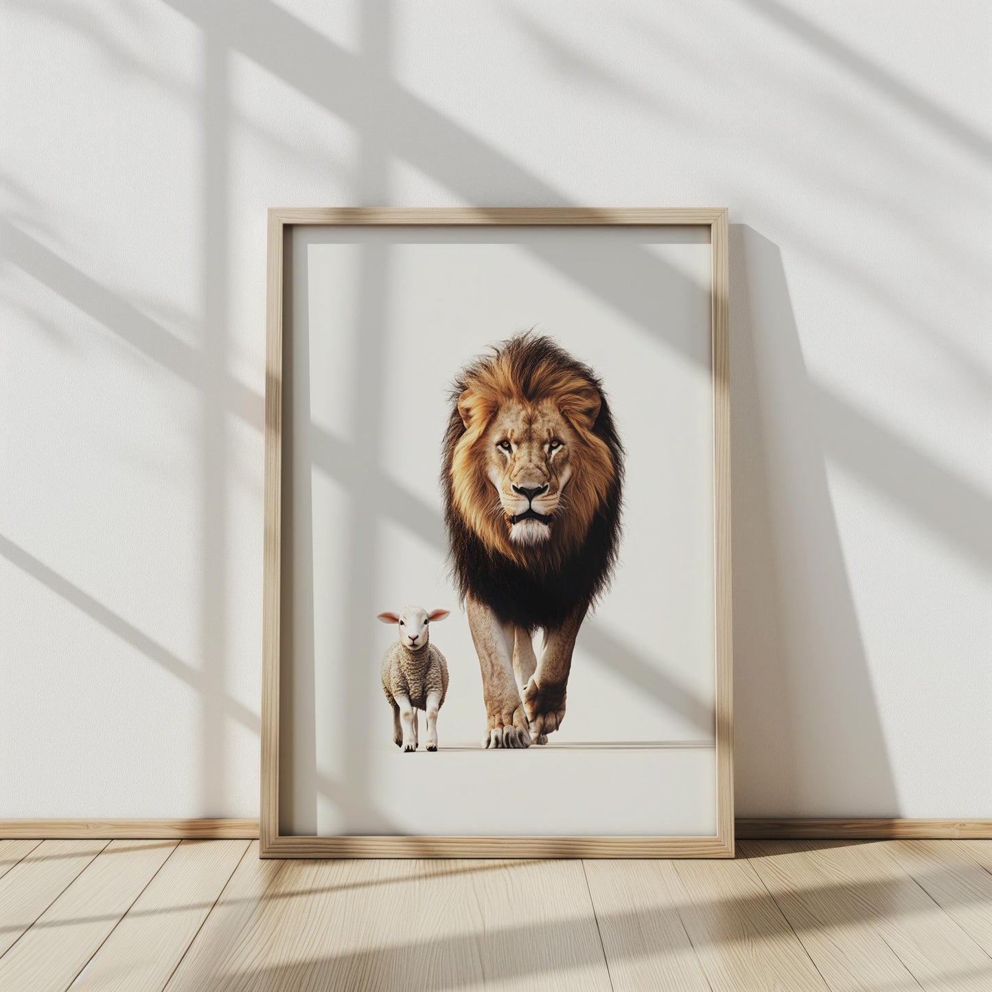 Lion and Lamb Minimalist Wall Art, Inspirational Animal Print, Symbolic Wildlife Artwork, Modern Safari Decor, Peace and Harmony Poster