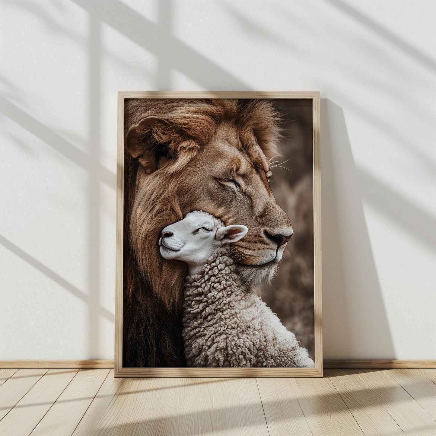 Lion and Lamb Art Print, Christian Symbolic Decor, Peaceful Animal Wall Art, Spiritual Harmony Artwork, Inspirational Home Decor