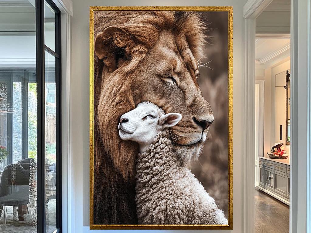 Lion and Lamb Art Print, Christian Symbolic Decor, Peaceful Animal Wall Art, Spiritual Harmony Artwork, Inspirational Home Decor