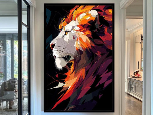 Abstract Lion Wall Art Print, Vibrant Colorful Animal Decor, Modern Digital Lion Painting, Bold Lion Artwork for Home Office