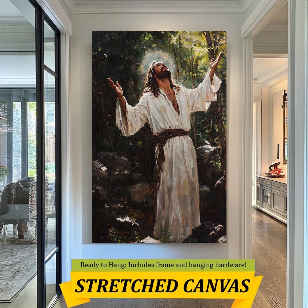 Jesus Praising Art Print, Inspirational Christian Wall Decor, Spiritual Worship Artwork, Faith-Based Religious Painting, Divine Home Decor