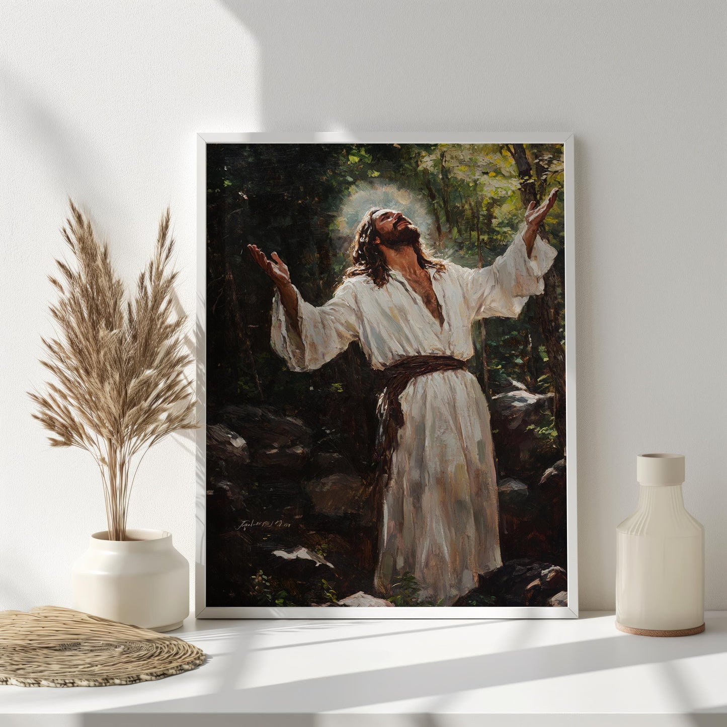 Jesus Praising Art Print, Inspirational Christian Wall Decor, Spiritual Worship Artwork, Faith-Based Religious Painting, Divine Home Decor