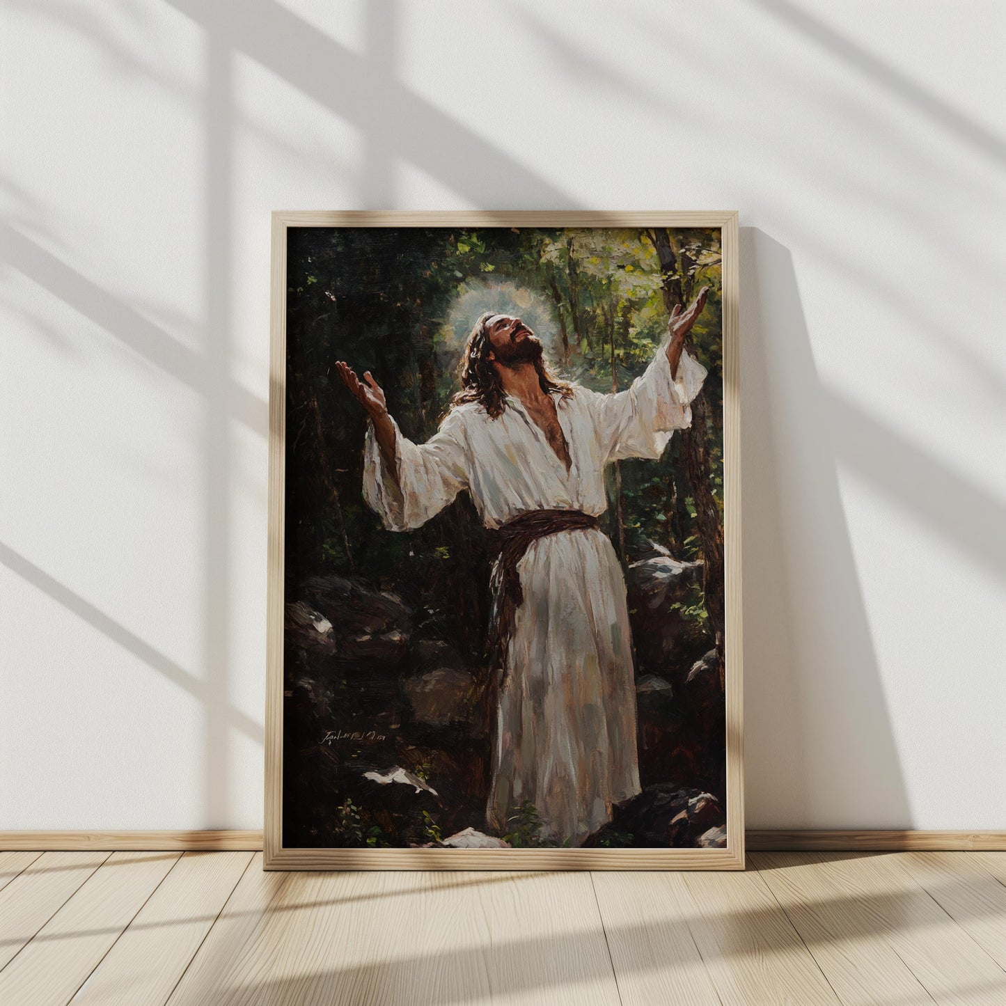 Jesus Praising Art Print, Inspirational Christian Wall Decor, Spiritual Worship Artwork, Faith-Based Religious Painting, Divine Home Decor