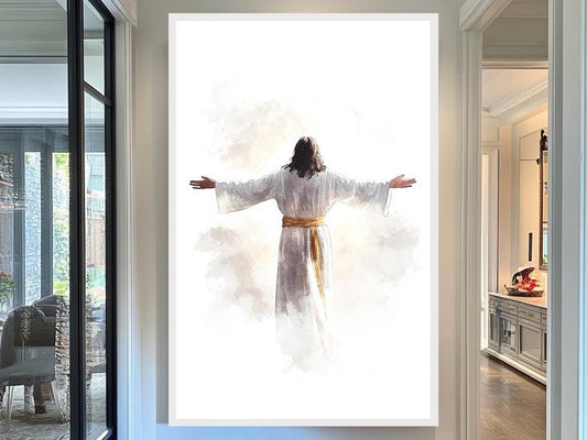 Jesus with Open Arms Art Print, Inspirational Christian Wall Decor, Spiritual Watercolor Painting, Faith-Based Religious Artwork