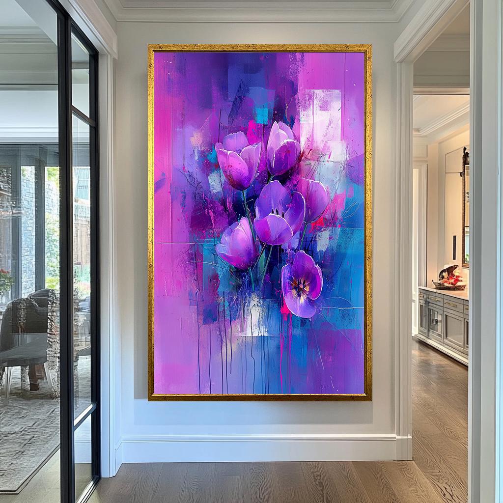 Abstract Purple Tulip Art | Vibrant Floral Canvas | Modern Flower Painting | Contemporary Wall Decor | Dynamic Home Artwork