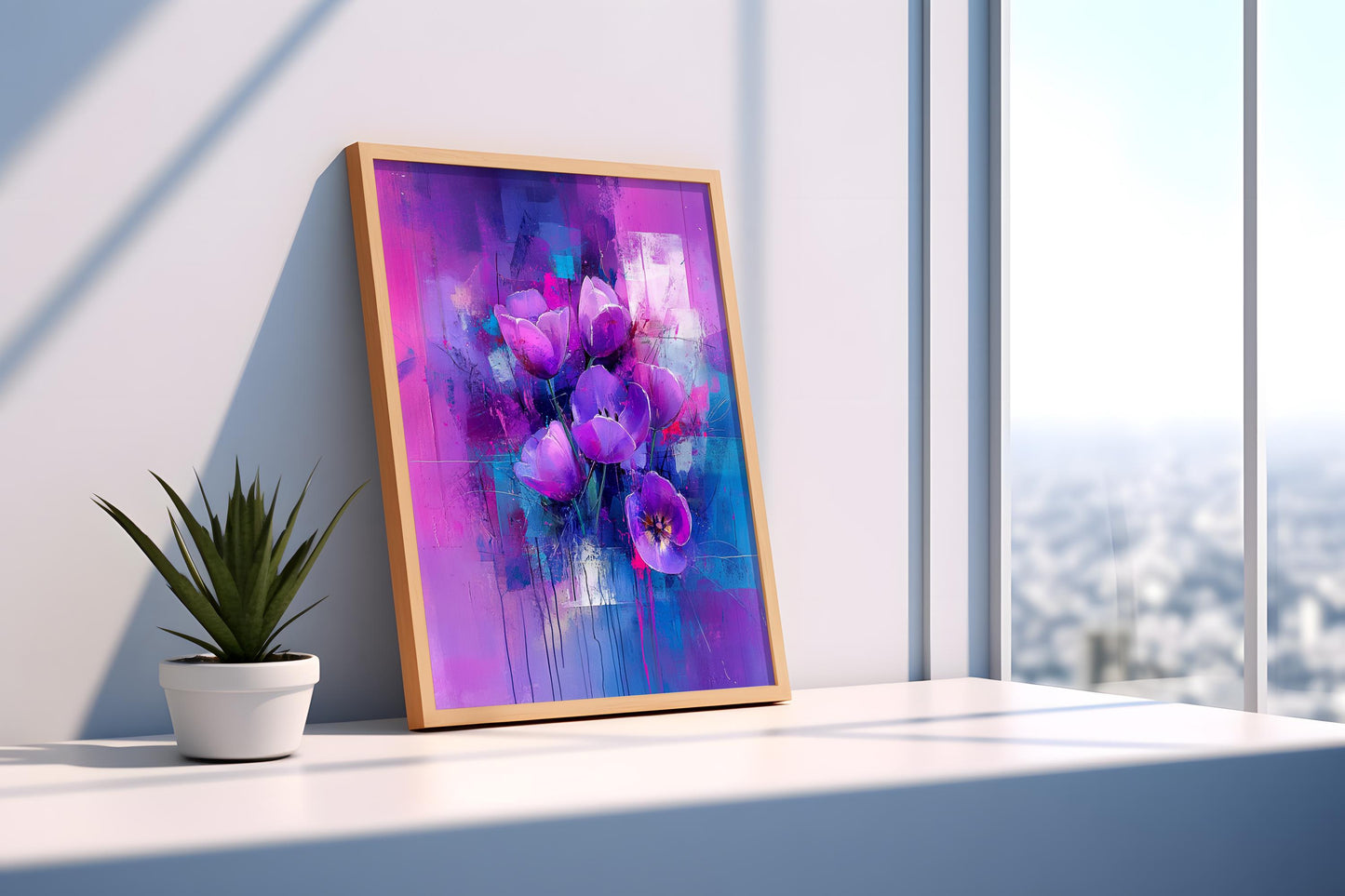 Abstract Purple Tulip Art | Vibrant Floral Canvas | Modern Flower Painting | Contemporary Wall Decor | Dynamic Home Artwork