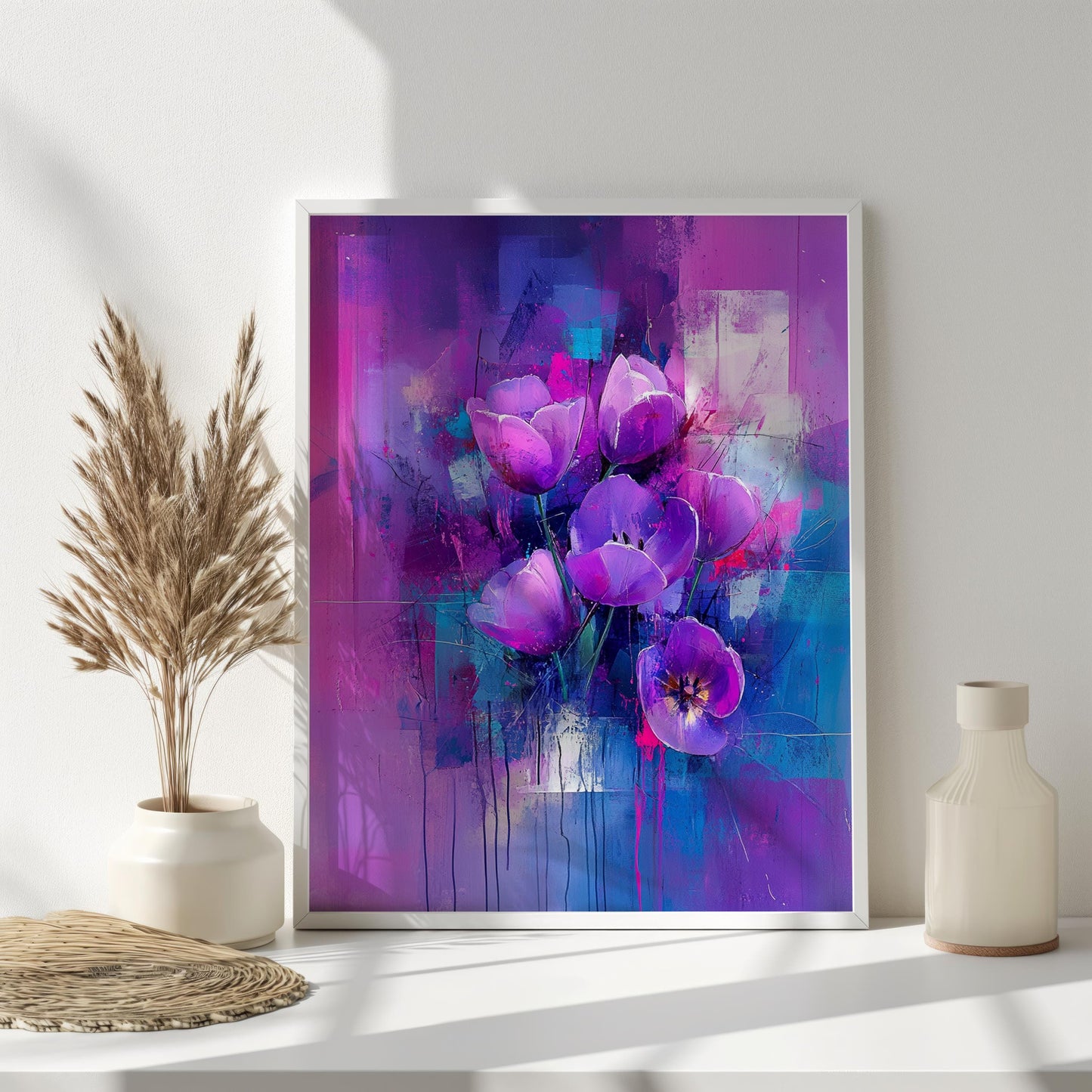 Abstract Purple Tulip Art | Vibrant Floral Canvas | Modern Flower Painting | Contemporary Wall Decor | Dynamic Home Artwork