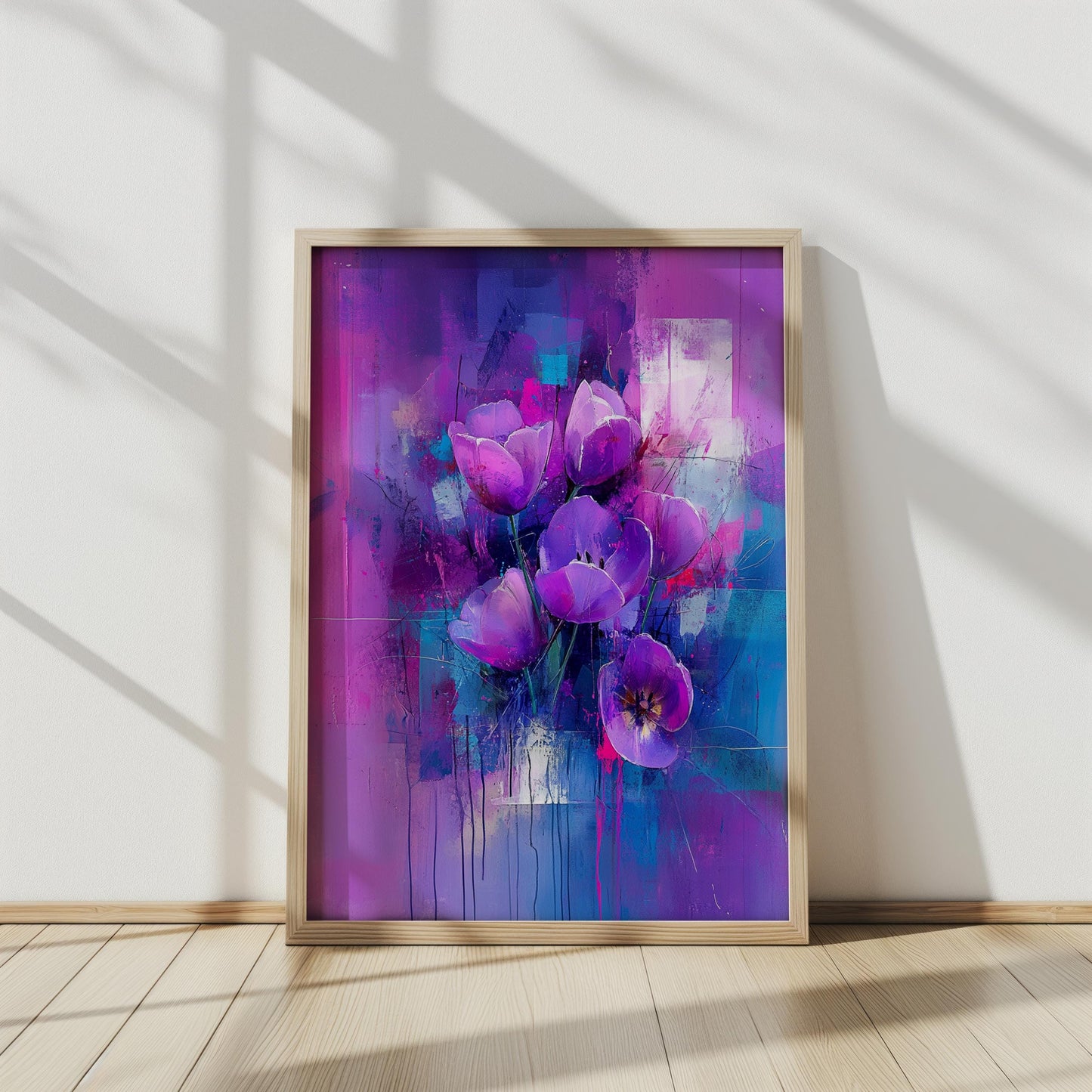 Abstract Purple Tulip Art | Vibrant Floral Canvas | Modern Flower Painting | Contemporary Wall Decor | Dynamic Home Artwork